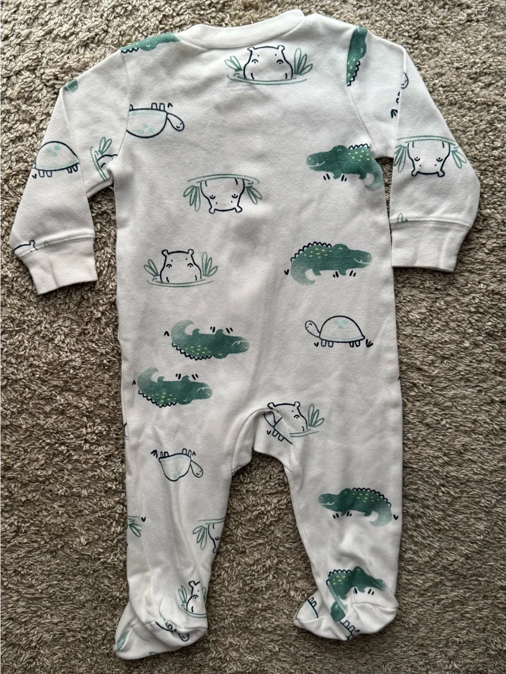 Carter’s Baby Footed Zip Sleeper Crocodile Hippo Turtle Print White 6M